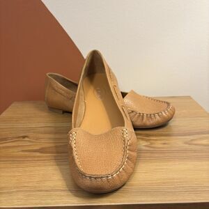 Talbots leather loafers Size 7 1/2 camel brown braided flats preppy old money
